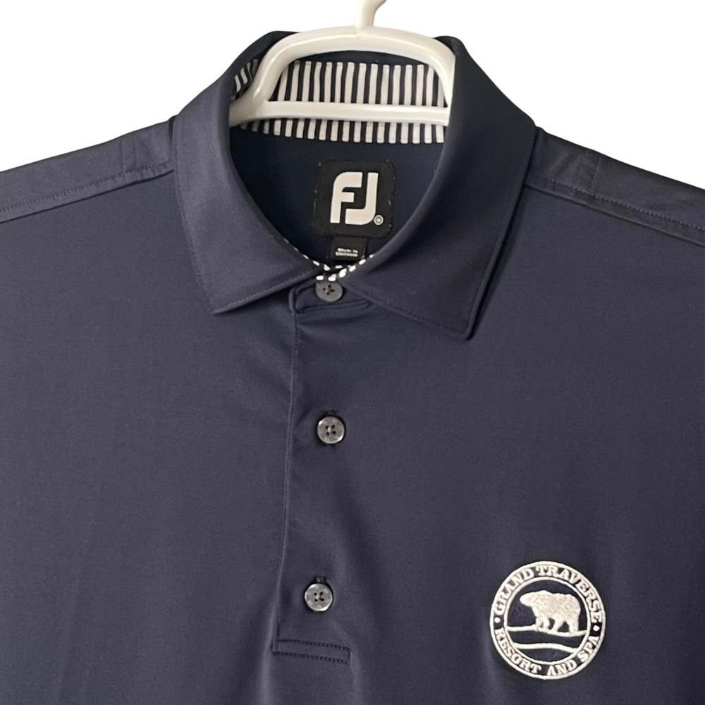 FJ FootJoy Grand Traverse Resort Golf Polo Shirt Men's Medium Blue Performance